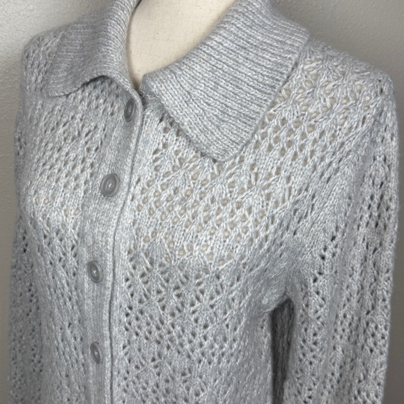 Joie Open Knit Pointelle Cardigan Sweater SM Button Up Shawl Collar Scandi Femme - Picture 6 of 15